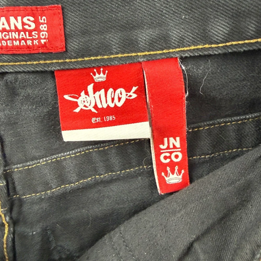 JNCO 8 Ball Jorts Men's 36 Black Skull Y2K Vintage Baggy Jean Shorts Embroidered